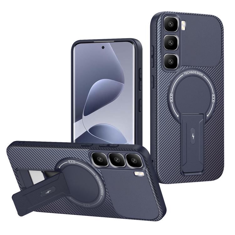 Carbon Fiber Texture MagSafe Phone Case with Holder, For Infinix Hot 70 5G, For Infinix Note Edge 5G, For Infinix Note 60 / 60 Pro 5G, For Infinix Hot 60 5G / Hot 60i 4G, For Infinix Hot 60 Pro+ 4G, For Infinix Hot 60 Pro 4G, For Infinix Hot 50 Pro+ 4G