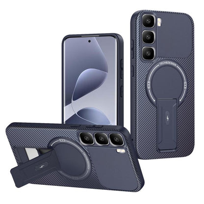 Carbon Fiber Texture MagSafe Phone Case with Holder, For Infinix Hot 70 5G, For Infinix Note Edge 5G, For Infinix Note 60 / 60 Pro 5G, For Infinix Hot 60 5G / Hot 60i 4G, For Infinix Hot 60 Pro+ 4G, For Infinix Hot 60 Pro 4G, For Infinix Hot 50 Pro+ 4G