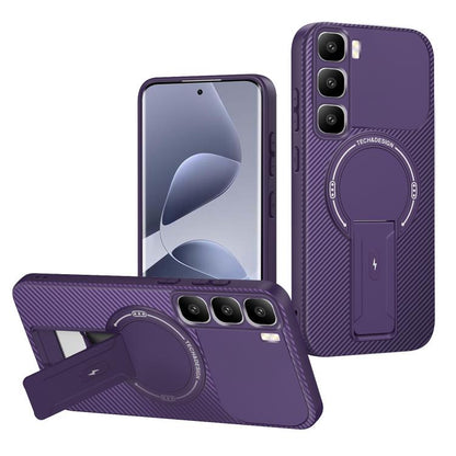 Carbon Fiber Texture MagSafe Phone Case with Holder, For Infinix Hot 70 5G, For Infinix Note Edge 5G, For Infinix Note 60 / 60 Pro 5G, For Infinix Hot 60 5G / Hot 60i 4G, For Infinix Hot 60 Pro+ 4G, For Infinix Hot 60 Pro 4G, For Infinix Hot 50 Pro+ 4G