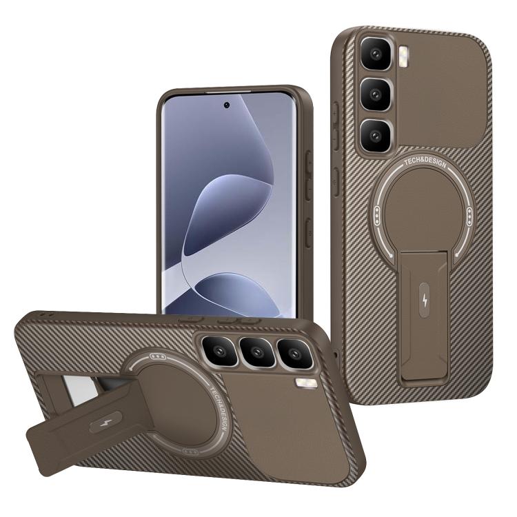 Carbon Fiber Texture MagSafe Phone Case with Holder, For Infinix Hot 70 5G, For Infinix Note Edge 5G, For Infinix Note 60 / 60 Pro 5G, For Infinix Hot 60 5G / Hot 60i 4G, For Infinix Hot 60 Pro+ 4G, For Infinix Hot 60 Pro 4G, For Infinix Hot 50 Pro+ 4G