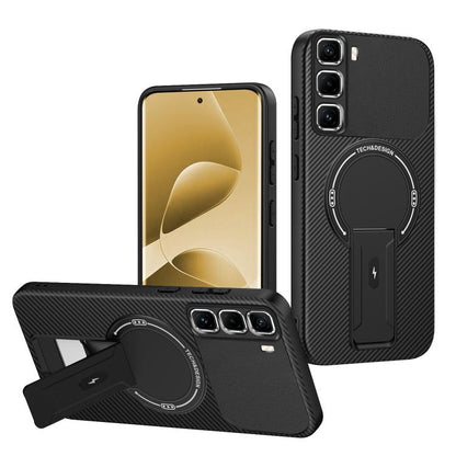 Carbon Fiber Texture MagSafe Phone Case with Holder, For Infinix Hot 70 5G, For Infinix Note Edge 5G, For Infinix Note 60 / 60 Pro 5G, For Infinix Hot 60 5G / Hot 60i 4G, For Infinix Hot 60 Pro+ 4G, For Infinix Hot 60 Pro 4G, For Infinix Hot 50 Pro+ 4G