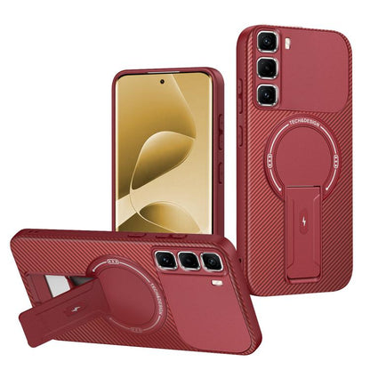 Carbon Fiber Texture MagSafe Phone Case with Holder, For Infinix Hot 70 5G, For Infinix Note Edge 5G, For Infinix Note 60 / 60 Pro 5G, For Infinix Hot 60 5G / Hot 60i 4G, For Infinix Hot 60 Pro+ 4G, For Infinix Hot 60 Pro 4G, For Infinix Hot 50 Pro+ 4G