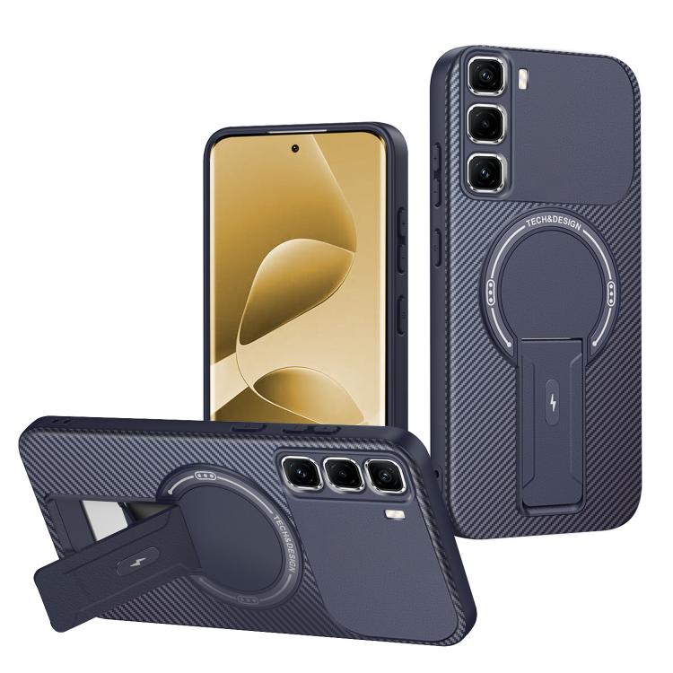 Carbon Fiber Texture MagSafe Phone Case with Holder, For Infinix Hot 70 5G, For Infinix Note Edge 5G, For Infinix Note 60 / 60 Pro 5G, For Infinix Hot 60 5G / Hot 60i 4G, For Infinix Hot 60 Pro+ 4G, For Infinix Hot 60 Pro 4G, For Infinix Hot 50 Pro+ 4G
