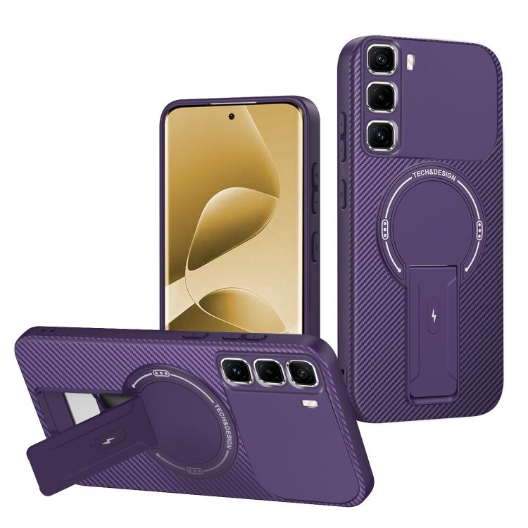 Carbon Fiber Texture MagSafe Phone Case with Holder, For Infinix Hot 70 5G, For Infinix Note Edge 5G, For Infinix Note 60 / 60 Pro 5G, For Infinix Hot 60 5G / Hot 60i 4G, For Infinix Hot 60 Pro+ 4G, For Infinix Hot 60 Pro 4G, For Infinix Hot 50 Pro+ 4G