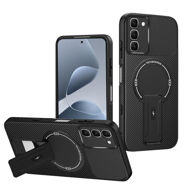 Carbon Fiber Texture MagSafe Phone Case with Holder, For Infinix Hot 70 5G, For Infinix Note Edge 5G, For Infinix Note 60 / 60 Pro 5G, For Infinix Hot 60 5G / Hot 60i 4G, For Infinix Hot 60 Pro+ 4G, For Infinix Hot 60 Pro 4G, For Infinix Hot 50 Pro+ 4G