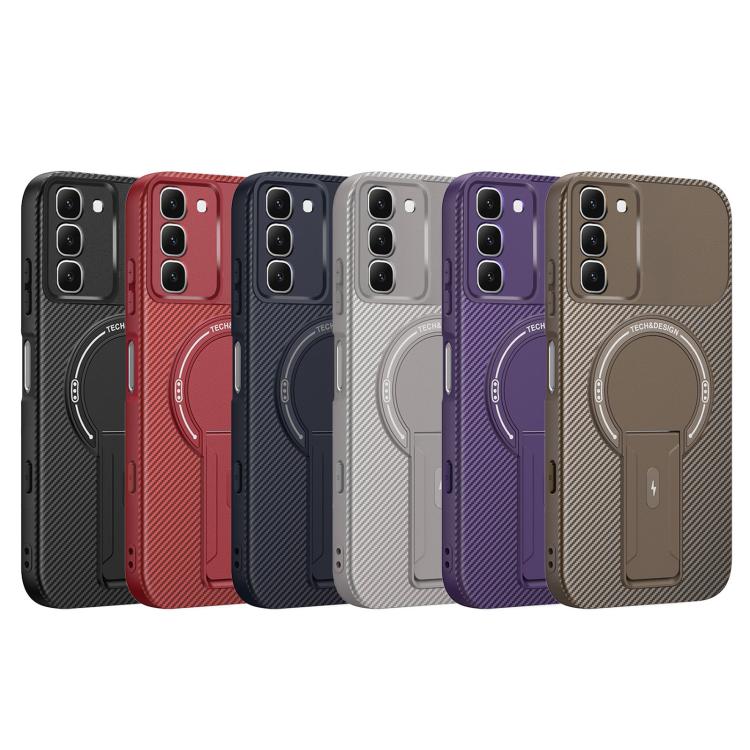 Carbon Fiber Texture MagSafe Phone Case with Holder, For Infinix Hot 70 5G, For Infinix Note Edge 5G, For Infinix Note 60 / 60 Pro 5G, For Infinix Hot 60 5G / Hot 60i 4G, For Infinix Hot 60 Pro+ 4G, For Infinix Hot 60 Pro 4G, For Infinix Hot 50 Pro+ 4G