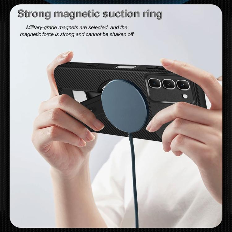 Carbon Fiber Texture MagSafe Phone Case with Holder, For Infinix Hot 70 5G, For Infinix Note Edge 5G, For Infinix Note 60 / 60 Pro 5G, For Infinix Hot 60 5G / Hot 60i 4G, For Infinix Hot 60 Pro+ 4G, For Infinix Hot 60 Pro 4G, For Infinix Hot 50 Pro+ 4G