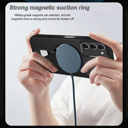 Carbon Fiber Texture MagSafe Phone Case with Holder, For Infinix Hot 70 5G, For Infinix Note Edge 5G, For Infinix Note 60 / 60 Pro 5G, For Infinix Hot 60 5G / Hot 60i 4G, For Infinix Hot 60 Pro+ 4G, For Infinix Hot 60 Pro 4G, For Infinix Hot 50 Pro+ 4G