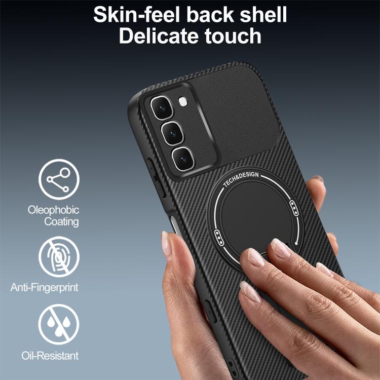 Carbon Fiber Texture MagSafe Phone Case with Holder, For Infinix Hot 70 5G, For Infinix Note Edge 5G, For Infinix Note 60 / 60 Pro 5G, For Infinix Hot 60 5G / Hot 60i 4G, For Infinix Hot 60 Pro+ 4G, For Infinix Hot 60 Pro 4G, For Infinix Hot 50 Pro+ 4G