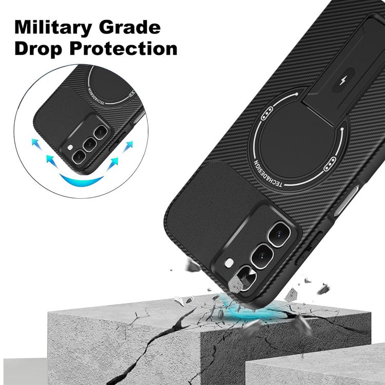 Carbon Fiber Texture MagSafe Phone Case with Holder, For Infinix Hot 70 5G, For Infinix Note Edge 5G, For Infinix Note 60 / 60 Pro 5G, For Infinix Hot 60 5G / Hot 60i 4G, For Infinix Hot 60 Pro+ 4G, For Infinix Hot 60 Pro 4G, For Infinix Hot 50 Pro+ 4G