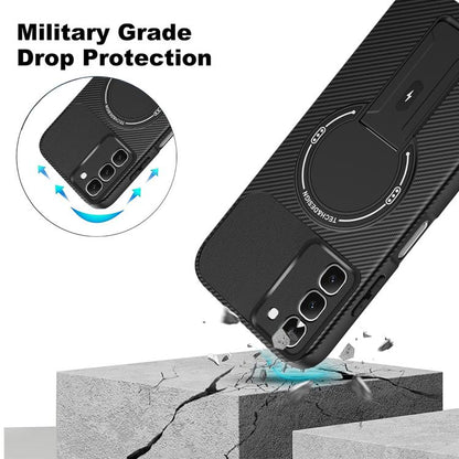 Carbon Fiber Texture MagSafe Phone Case with Holder, For Infinix Hot 70 5G, For Infinix Note Edge 5G, For Infinix Note 60 / 60 Pro 5G, For Infinix Hot 60 5G / Hot 60i 4G, For Infinix Hot 60 Pro+ 4G, For Infinix Hot 60 Pro 4G, For Infinix Hot 50 Pro+ 4G