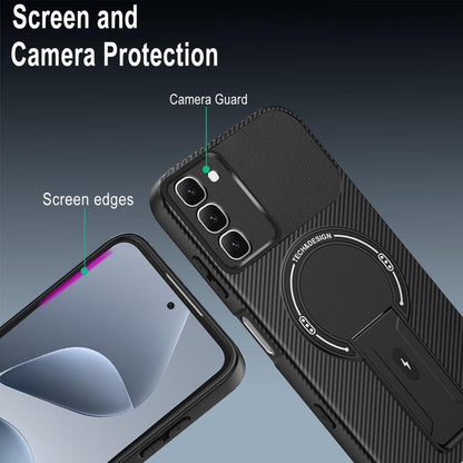 Carbon Fiber Texture MagSafe Phone Case with Holder, For Infinix Hot 70 5G, For Infinix Note Edge 5G, For Infinix Note 60 / 60 Pro 5G, For Infinix Hot 60 5G / Hot 60i 4G, For Infinix Hot 60 Pro+ 4G, For Infinix Hot 60 Pro 4G, For Infinix Hot 50 Pro+ 4G