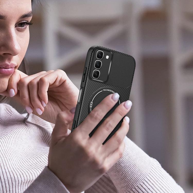 Carbon Fiber Texture MagSafe Phone Case with Holder, For Infinix Hot 70 5G, For Infinix Note Edge 5G, For Infinix Note 60 / 60 Pro 5G, For Infinix Hot 60 5G / Hot 60i 4G, For Infinix Hot 60 Pro+ 4G, For Infinix Hot 60 Pro 4G, For Infinix Hot 50 Pro+ 4G
