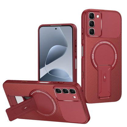 Carbon Fiber Texture MagSafe Phone Case with Holder, For Infinix Hot 70 5G, For Infinix Note Edge 5G, For Infinix Note 60 / 60 Pro 5G, For Infinix Hot 60 5G / Hot 60i 4G, For Infinix Hot 60 Pro+ 4G, For Infinix Hot 60 Pro 4G, For Infinix Hot 50 Pro+ 4G