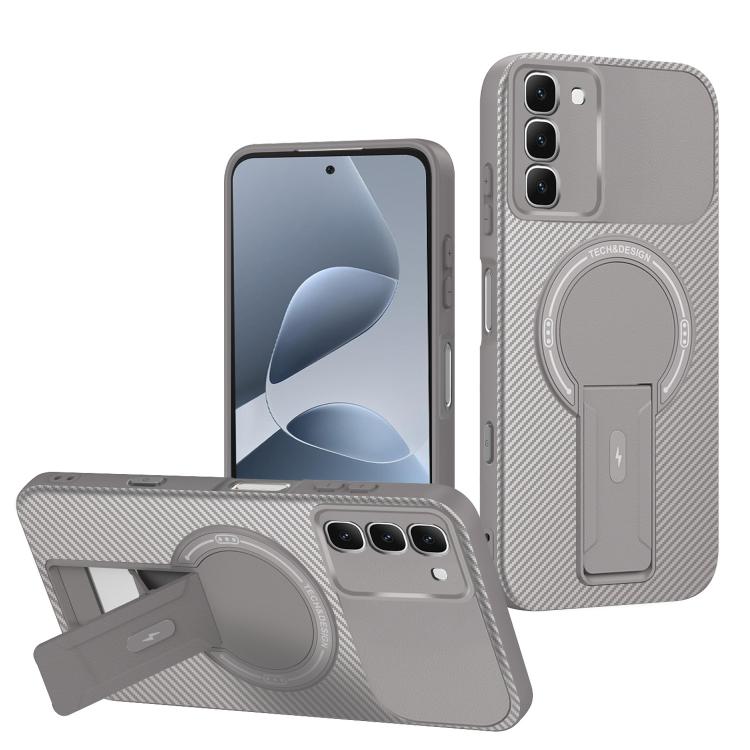 Carbon Fiber Texture MagSafe Phone Case with Holder, For Infinix Hot 70 5G, For Infinix Note Edge 5G, For Infinix Note 60 / 60 Pro 5G, For Infinix Hot 60 5G / Hot 60i 4G, For Infinix Hot 60 Pro+ 4G, For Infinix Hot 60 Pro 4G, For Infinix Hot 50 Pro+ 4G