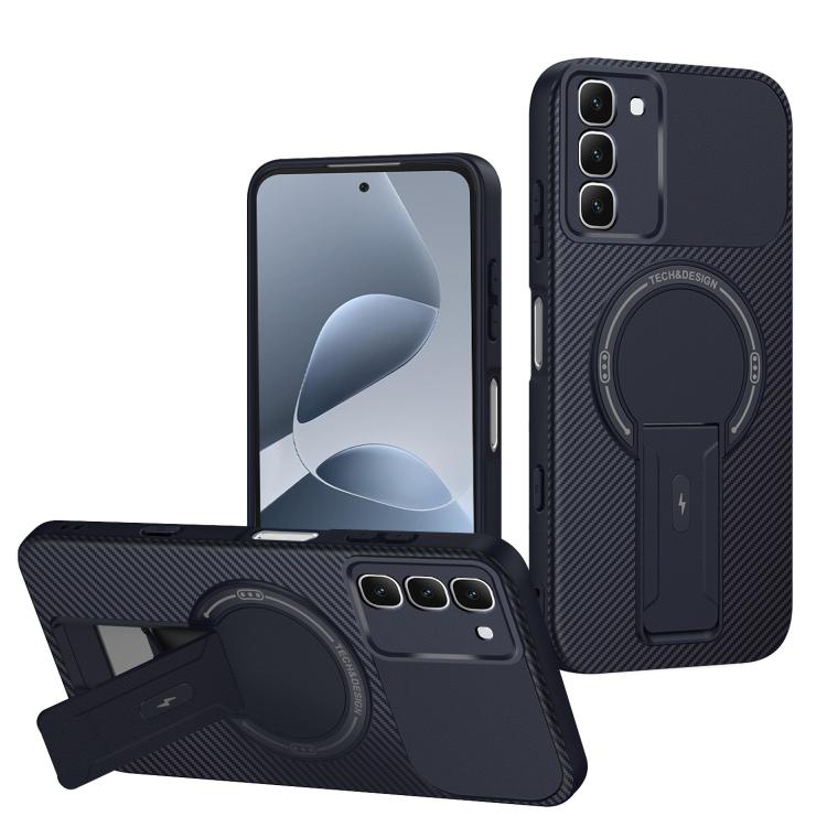 Carbon Fiber Texture MagSafe Phone Case with Holder, For Infinix Hot 70 5G, For Infinix Note Edge 5G, For Infinix Note 60 / 60 Pro 5G, For Infinix Hot 60 5G / Hot 60i 4G, For Infinix Hot 60 Pro+ 4G, For Infinix Hot 60 Pro 4G, For Infinix Hot 50 Pro+ 4G
