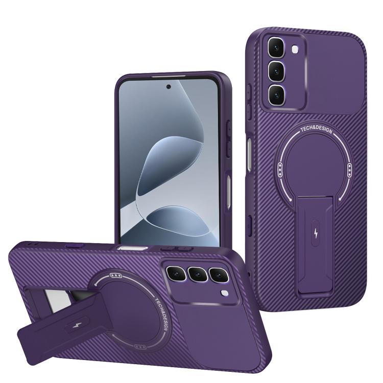 Carbon Fiber Texture MagSafe Phone Case with Holder, For Infinix Hot 70 5G, For Infinix Note Edge 5G, For Infinix Note 60 / 60 Pro 5G, For Infinix Hot 60 5G / Hot 60i 4G, For Infinix Hot 60 Pro+ 4G, For Infinix Hot 60 Pro 4G, For Infinix Hot 50 Pro+ 4G