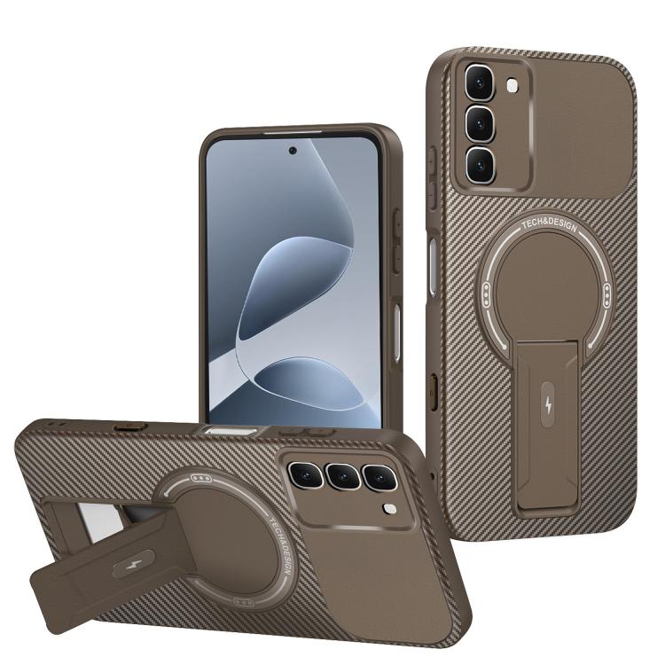 Carbon Fiber Texture MagSafe Phone Case with Holder, For Infinix Hot 70 5G, For Infinix Note Edge 5G, For Infinix Note 60 / 60 Pro 5G, For Infinix Hot 60 5G / Hot 60i 4G, For Infinix Hot 60 Pro+ 4G, For Infinix Hot 60 Pro 4G, For Infinix Hot 50 Pro+ 4G