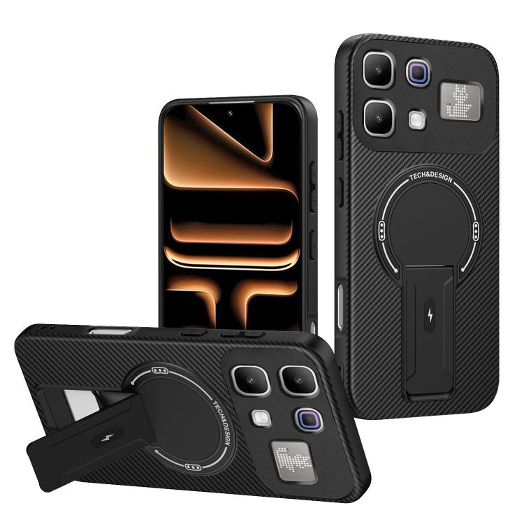Carbon Fiber Texture MagSafe Phone Case with Holder, For Infinix Hot 70 5G, For Infinix Note Edge 5G, For Infinix Note 60 / 60 Pro 5G, For Infinix Hot 60 5G / Hot 60i 4G, For Infinix Hot 60 Pro+ 4G, For Infinix Hot 60 Pro 4G, For Infinix Hot 50 Pro+ 4G