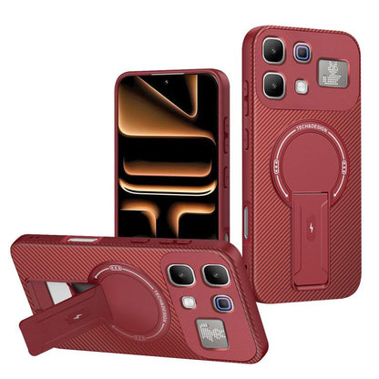 Carbon Fiber Texture MagSafe Phone Case with Holder, For Infinix Hot 70 5G, For Infinix Note Edge 5G, For Infinix Note 60 / 60 Pro 5G, For Infinix Hot 60 5G / Hot 60i 4G, For Infinix Hot 60 Pro+ 4G, For Infinix Hot 60 Pro 4G, For Infinix Hot 50 Pro+ 4G