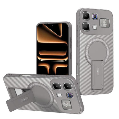 Carbon Fiber Texture MagSafe Phone Case with Holder, For Infinix Hot 70 5G, For Infinix Note Edge 5G, For Infinix Note 60 / 60 Pro 5G, For Infinix Hot 60 5G / Hot 60i 4G, For Infinix Hot 60 Pro+ 4G, For Infinix Hot 60 Pro 4G, For Infinix Hot 50 Pro+ 4G