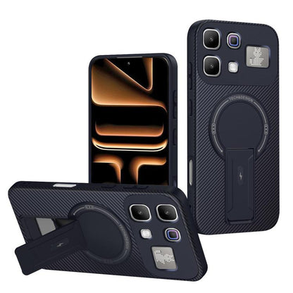 Carbon Fiber Texture MagSafe Phone Case with Holder, For Infinix Hot 70 5G, For Infinix Note Edge 5G, For Infinix Note 60 / 60 Pro 5G, For Infinix Hot 60 5G / Hot 60i 4G, For Infinix Hot 60 Pro+ 4G, For Infinix Hot 60 Pro 4G, For Infinix Hot 50 Pro+ 4G