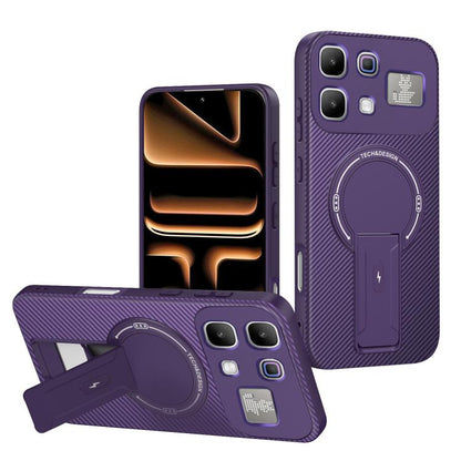 Carbon Fiber Texture MagSafe Phone Case with Holder, For Infinix Hot 70 5G, For Infinix Note Edge 5G, For Infinix Note 60 / 60 Pro 5G, For Infinix Hot 60 5G / Hot 60i 4G, For Infinix Hot 60 Pro+ 4G, For Infinix Hot 60 Pro 4G, For Infinix Hot 50 Pro+ 4G