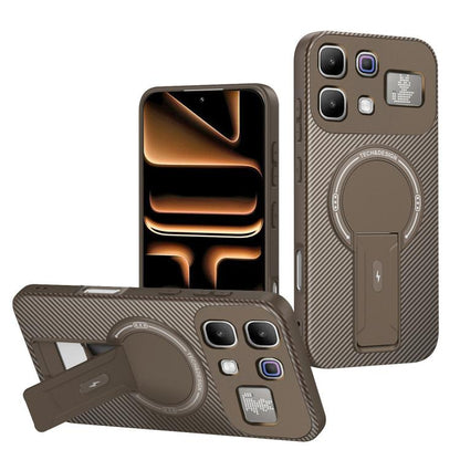 Carbon Fiber Texture MagSafe Phone Case with Holder, For Infinix Hot 70 5G, For Infinix Note Edge 5G, For Infinix Note 60 / 60 Pro 5G, For Infinix Hot 60 5G / Hot 60i 4G, For Infinix Hot 60 Pro+ 4G, For Infinix Hot 60 Pro 4G, For Infinix Hot 50 Pro+ 4G
