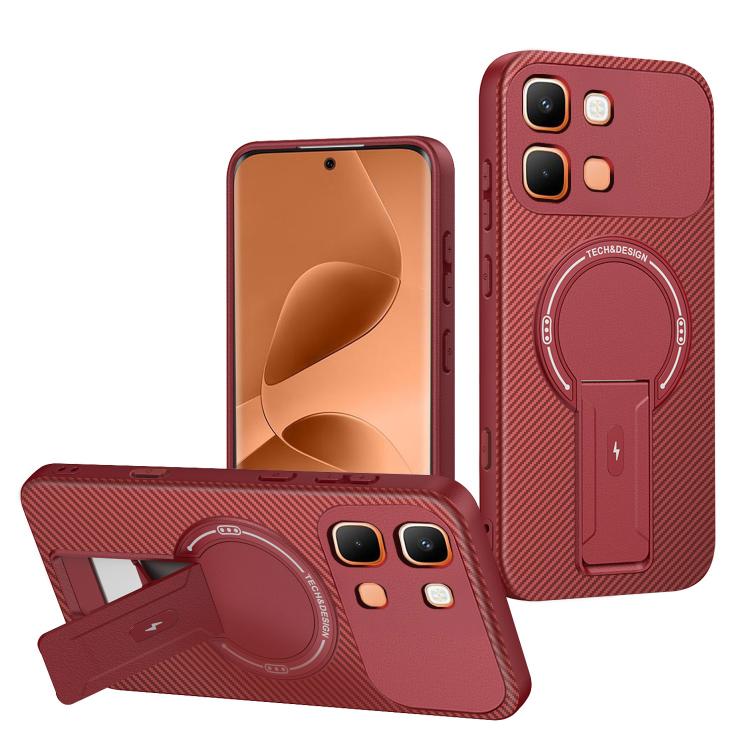 Carbon Fiber Texture MagSafe Phone Case with Holder, For Infinix Hot 70 5G, For Infinix Note Edge 5G, For Infinix Note 60 / 60 Pro 5G, For Infinix Hot 60 5G / Hot 60i 4G, For Infinix Hot 60 Pro+ 4G, For Infinix Hot 60 Pro 4G, For Infinix Hot 50 Pro+ 4G