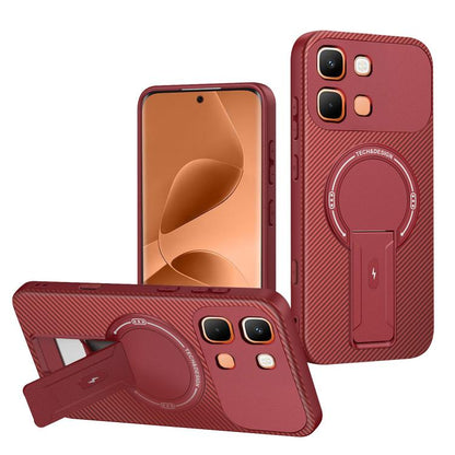 Carbon Fiber Texture MagSafe Phone Case with Holder, For Infinix Hot 70 5G, For Infinix Note Edge 5G, For Infinix Note 60 / 60 Pro 5G, For Infinix Hot 60 5G / Hot 60i 4G, For Infinix Hot 60 Pro+ 4G, For Infinix Hot 60 Pro 4G, For Infinix Hot 50 Pro+ 4G