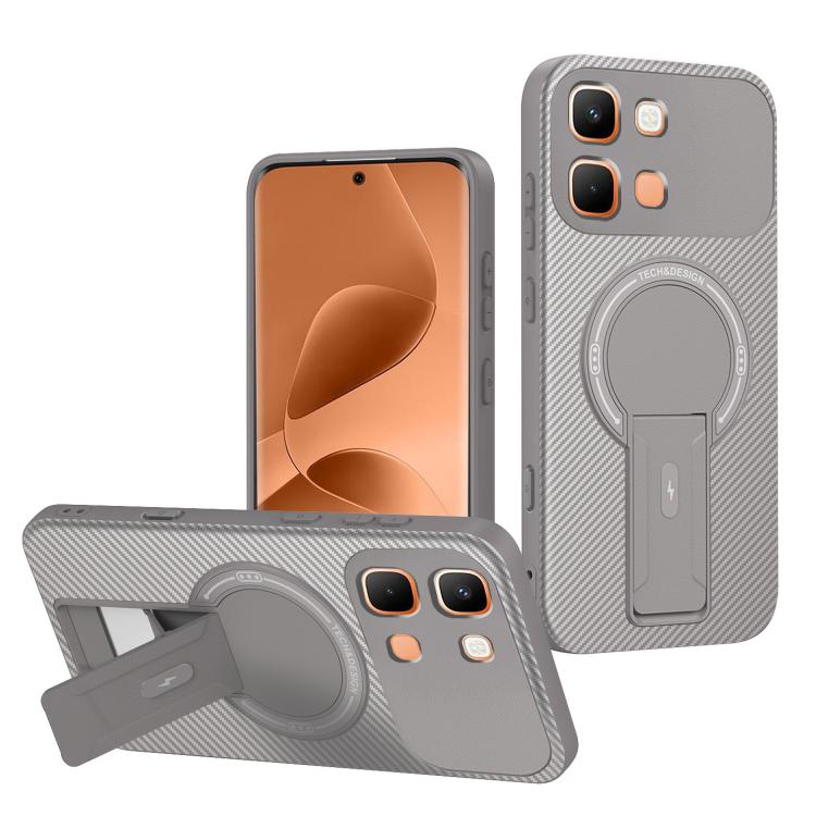 Carbon Fiber Texture MagSafe Phone Case with Holder, For Infinix Hot 70 5G, For Infinix Note Edge 5G, For Infinix Note 60 / 60 Pro 5G, For Infinix Hot 60 5G / Hot 60i 4G, For Infinix Hot 60 Pro+ 4G, For Infinix Hot 60 Pro 4G, For Infinix Hot 50 Pro+ 4G
