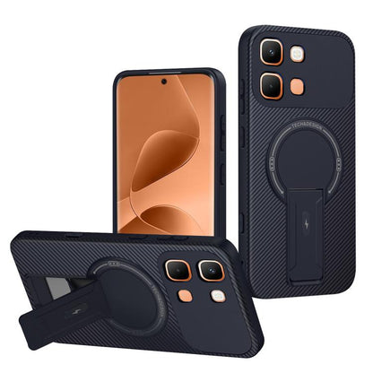 Carbon Fiber Texture MagSafe Phone Case with Holder, For Infinix Hot 70 5G, For Infinix Note Edge 5G, For Infinix Note 60 / 60 Pro 5G, For Infinix Hot 60 5G / Hot 60i 4G, For Infinix Hot 60 Pro+ 4G, For Infinix Hot 60 Pro 4G, For Infinix Hot 50 Pro+ 4G