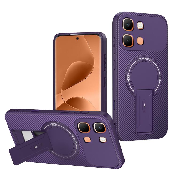 Carbon Fiber Texture MagSafe Phone Case with Holder, For Infinix Hot 70 5G, For Infinix Note Edge 5G, For Infinix Note 60 / 60 Pro 5G, For Infinix Hot 60 5G / Hot 60i 4G, For Infinix Hot 60 Pro+ 4G, For Infinix Hot 60 Pro 4G, For Infinix Hot 50 Pro+ 4G