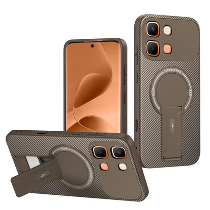 Carbon Fiber Texture MagSafe Phone Case with Holder, For Infinix Hot 70 5G, For Infinix Note Edge 5G, For Infinix Note 60 / 60 Pro 5G, For Infinix Hot 60 5G / Hot 60i 4G, For Infinix Hot 60 Pro+ 4G, For Infinix Hot 60 Pro 4G, For Infinix Hot 50 Pro+ 4G