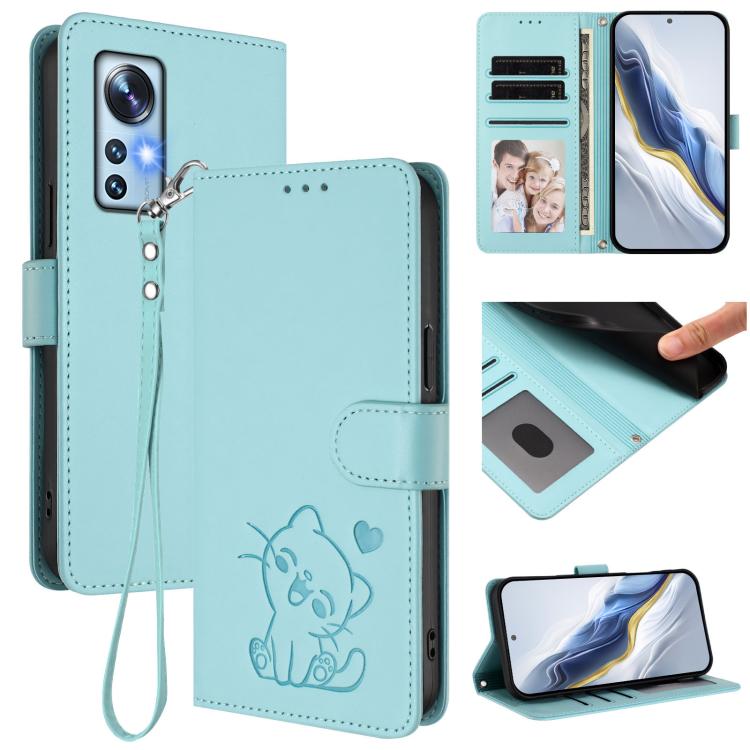 Embossed Heart Cat Leather Phone Case with Hand Strap, For Xiaomi 13 5G, For Xiaomi 12S Ultra, For Xiaomi 12 Pro / 12S Pro, For Xiaomi 12 5G / 12X 5G / 12S 5G, For Xiaomi 12 Lite, For Xiaomi Civi 1S, For Xiaomi Poco M4 Pro 4G, For Xiaomi Poco X4 Pro 5G