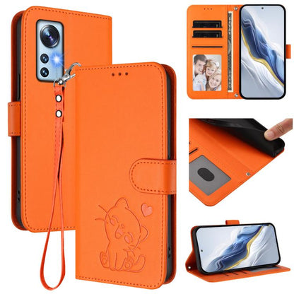Embossed Heart Cat Leather Phone Case with Hand Strap, For Xiaomi 13 5G, For Xiaomi 12S Ultra, For Xiaomi 12 Pro / 12S Pro, For Xiaomi 12 5G / 12X 5G / 12S 5G, For Xiaomi 12 Lite, For Xiaomi Civi 1S, For Xiaomi Poco M4 Pro 4G, For Xiaomi Poco X4 Pro 5G