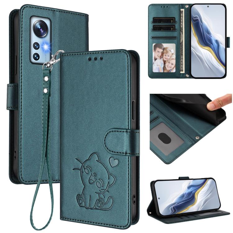 Embossed Heart Cat Leather Phone Case with Hand Strap, For Xiaomi 13 5G, For Xiaomi 12S Ultra, For Xiaomi 12 Pro / 12S Pro, For Xiaomi 12 5G / 12X 5G / 12S 5G, For Xiaomi 12 Lite, For Xiaomi Civi 1S, For Xiaomi Poco M4 Pro 4G, For Xiaomi Poco X4 Pro 5G