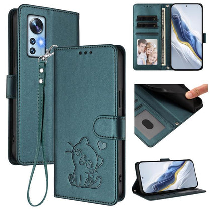 Embossed Heart Cat Leather Phone Case with Hand Strap, For Xiaomi 13 5G, For Xiaomi 12S Ultra, For Xiaomi 12 Pro / 12S Pro, For Xiaomi 12 5G / 12X 5G / 12S 5G, For Xiaomi 12 Lite, For Xiaomi Civi 1S, For Xiaomi Poco M4 Pro 4G, For Xiaomi Poco X4 Pro 5G