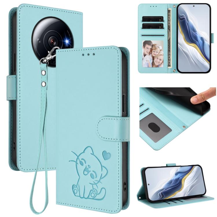 Embossed Heart Cat Leather Phone Case with Hand Strap, For Xiaomi 13 5G, For Xiaomi 12S Ultra, For Xiaomi 12 Pro / 12S Pro, For Xiaomi 12 5G / 12X 5G / 12S 5G, For Xiaomi 12 Lite, For Xiaomi Civi 1S, For Xiaomi Poco M4 Pro 4G, For Xiaomi Poco X4 Pro 5G