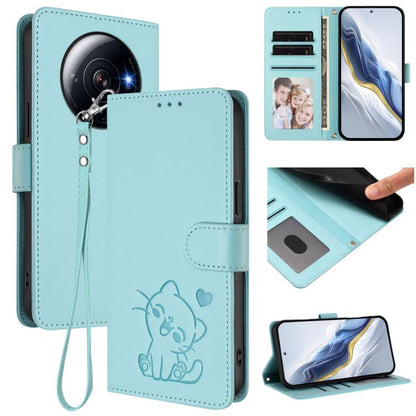 Embossed Heart Cat Leather Phone Case with Hand Strap, For Xiaomi 13 5G, For Xiaomi 12S Ultra, For Xiaomi 12 Pro / 12S Pro, For Xiaomi 12 5G / 12X 5G / 12S 5G, For Xiaomi 12 Lite, For Xiaomi Civi 1S, For Xiaomi Poco M4 Pro 4G, For Xiaomi Poco X4 Pro 5G