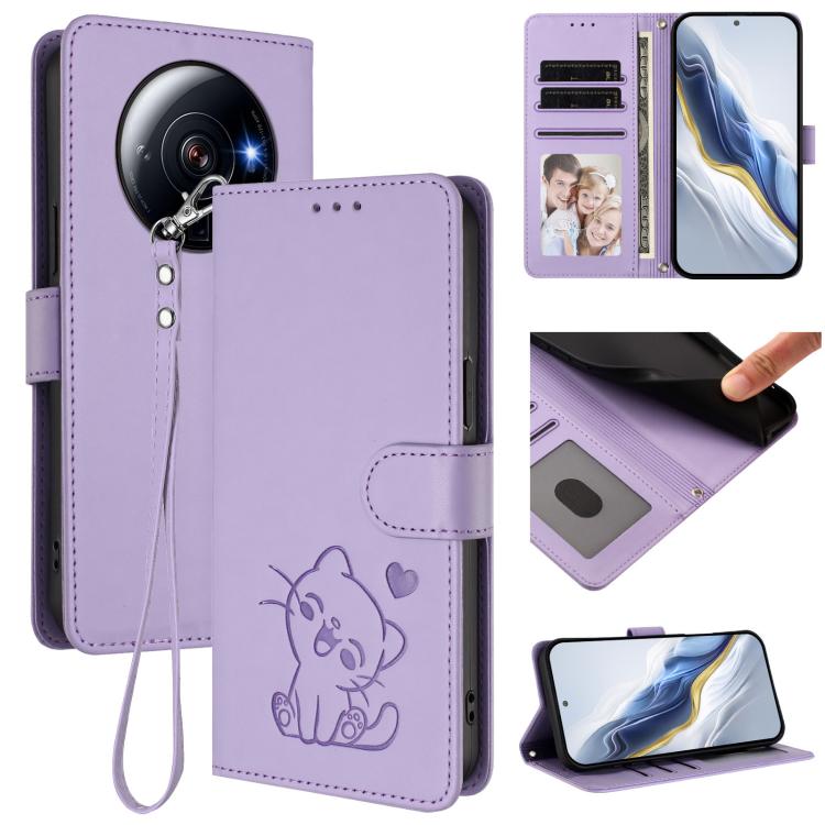 Embossed Heart Cat Leather Phone Case with Hand Strap, For Xiaomi 13 5G, For Xiaomi 12S Ultra, For Xiaomi 12 Pro / 12S Pro, For Xiaomi 12 5G / 12X 5G / 12S 5G, For Xiaomi 12 Lite, For Xiaomi Civi 1S, For Xiaomi Poco M4 Pro 4G, For Xiaomi Poco X4 Pro 5G