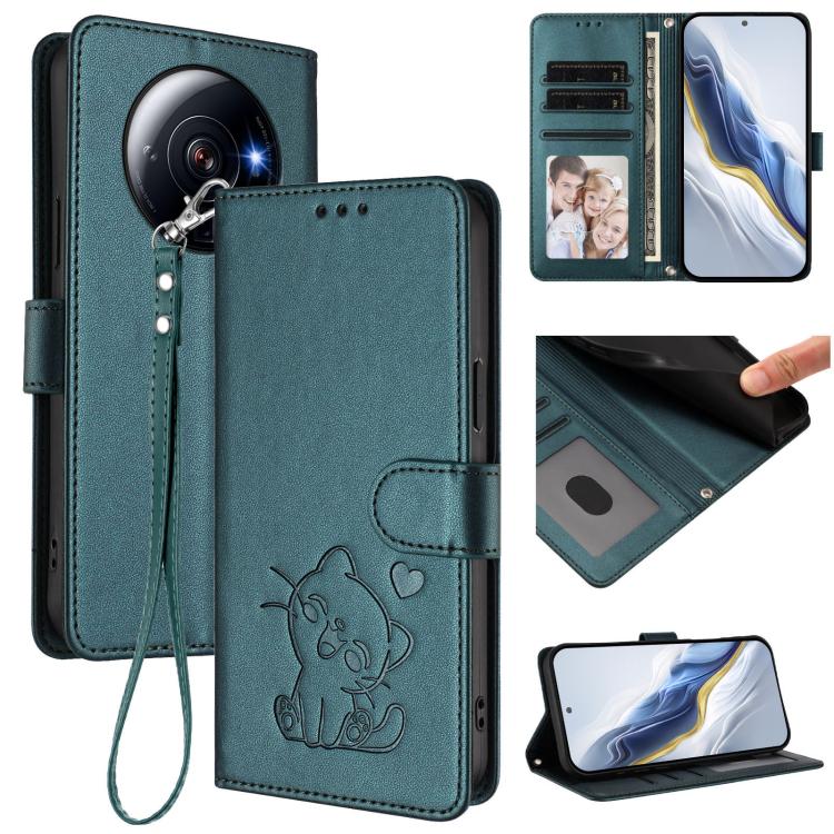 Embossed Heart Cat Leather Phone Case with Hand Strap, For Xiaomi 13 5G, For Xiaomi 12S Ultra, For Xiaomi 12 Pro / 12S Pro, For Xiaomi 12 5G / 12X 5G / 12S 5G, For Xiaomi 12 Lite, For Xiaomi Civi 1S, For Xiaomi Poco M4 Pro 4G, For Xiaomi Poco X4 Pro 5G