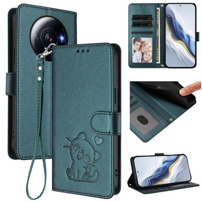 Embossed Heart Cat Leather Phone Case with Hand Strap, For Xiaomi 13 5G, For Xiaomi 12S Ultra, For Xiaomi 12 Pro / 12S Pro, For Xiaomi 12 5G / 12X 5G / 12S 5G, For Xiaomi 12 Lite, For Xiaomi Civi 1S, For Xiaomi Poco M4 Pro 4G, For Xiaomi Poco X4 Pro 5G