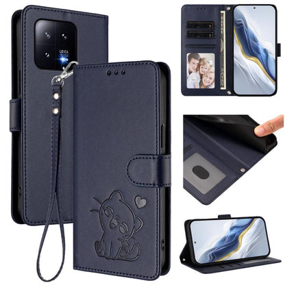 Embossed Heart Cat Leather Phone Case with Hand Strap, For Xiaomi 13 5G, For Xiaomi 12S Ultra, For Xiaomi 12 Pro / 12S Pro, For Xiaomi 12 5G / 12X 5G / 12S 5G, For Xiaomi 12 Lite, For Xiaomi Civi 1S, For Xiaomi Poco M4 Pro 4G, For Xiaomi Poco X4 Pro 5G