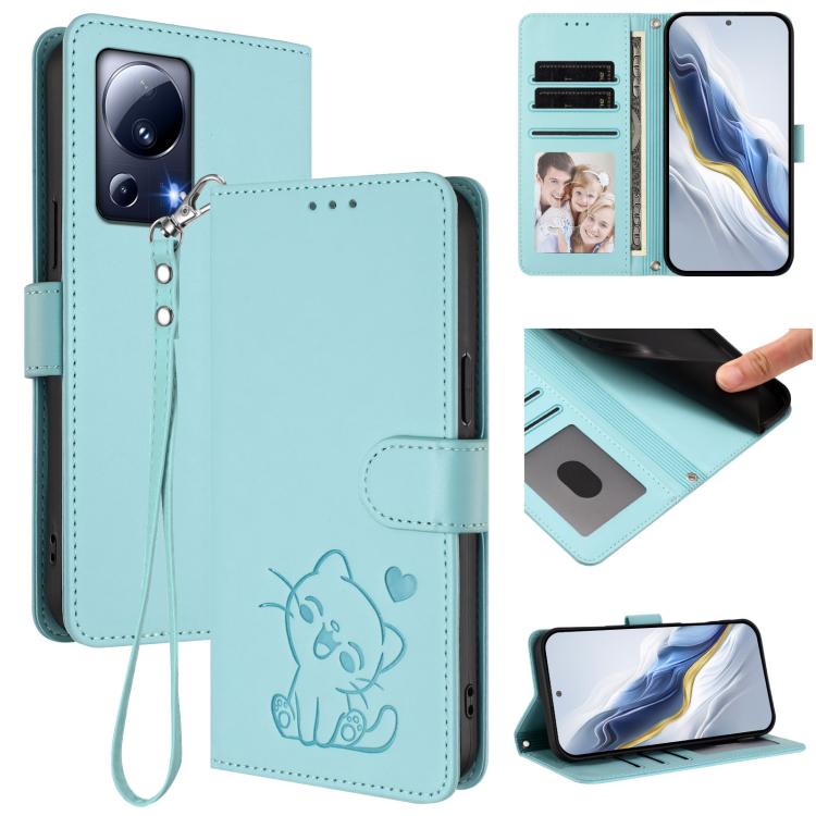 Embossed Heart Cat Leather Phone Case with Hand Strap, For Xiaomi Poco X6 Pro 5G / Redmi K70E 5G, For Xiaomi 14 Ultra 5G, For Xiaomi 14 Pro 5G, For Xiaomi 14 5G, For Xiaomi 13T / 13T Pro 5G, For Xiaomi 13 Ultra, For Xiaomi Civi 3 5G                    ...