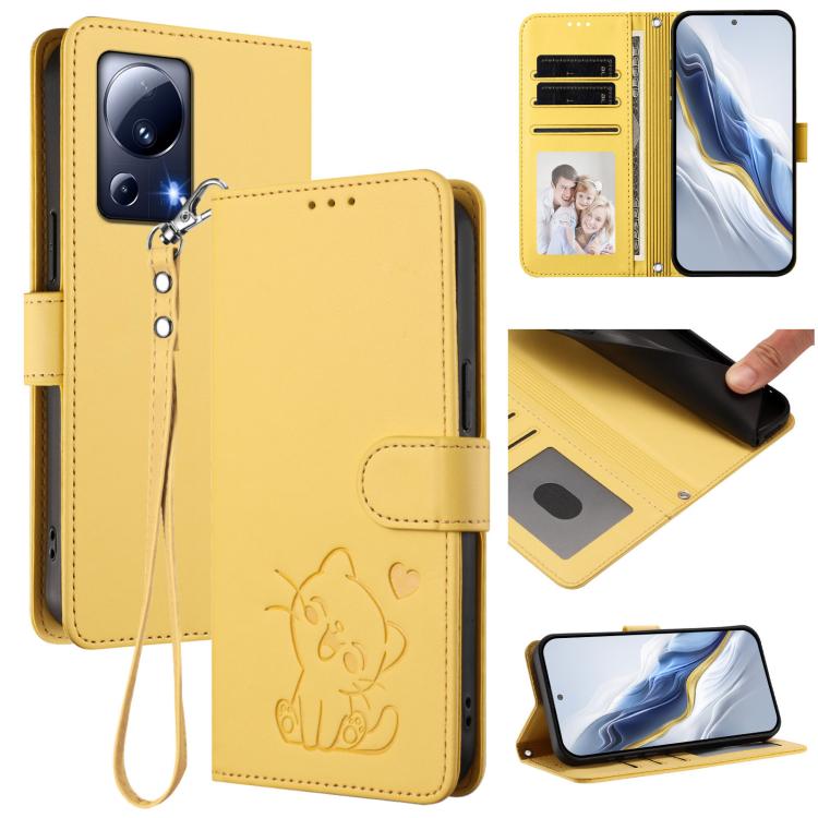 Embossed Heart Cat Leather Phone Case with Hand Strap, For Xiaomi Poco X6 Pro 5G / Redmi K70E 5G, For Xiaomi 14 Ultra 5G, For Xiaomi 14 Pro 5G, For Xiaomi 14 5G, For Xiaomi 13T / 13T Pro 5G, For Xiaomi 13 Ultra, For Xiaomi Civi 3 5G                    ...