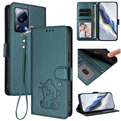 Embossed Heart Cat Leather Phone Case with Hand Strap, For Xiaomi Poco X6 Pro 5G / Redmi K70E 5G, For Xiaomi 14 Ultra 5G, For Xiaomi 14 Pro 5G, For Xiaomi 14 5G, For Xiaomi 13T / 13T Pro 5G, For Xiaomi 13 Ultra, For Xiaomi Civi 3 5G                    ...