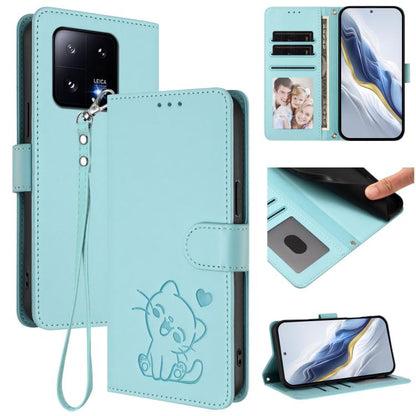 Embossed Heart Cat Leather Phone Case with Hand Strap, For Xiaomi Poco X6 Pro 5G / Redmi K70E 5G, For Xiaomi 14 Ultra 5G, For Xiaomi 14 Pro 5G, For Xiaomi 14 5G, For Xiaomi 13T / 13T Pro 5G, For Xiaomi 13 Ultra, For Xiaomi Civi 3 5G                    ...