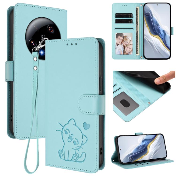 Embossed Heart Cat Leather Phone Case with Hand Strap, For Xiaomi Poco X6 Pro 5G / Redmi K70E 5G, For Xiaomi 14 Ultra 5G, For Xiaomi 14 Pro 5G, For Xiaomi 14 5G, For Xiaomi 13T / 13T Pro 5G, For Xiaomi 13 Ultra, For Xiaomi Civi 3 5G                    ...