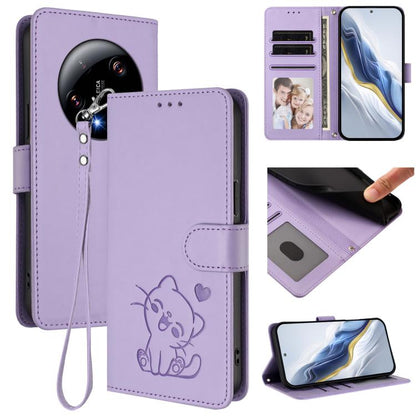 Embossed Heart Cat Leather Phone Case with Hand Strap, For Xiaomi Poco X6 Pro 5G / Redmi K70E 5G, For Xiaomi 14 Ultra 5G, For Xiaomi 14 Pro 5G, For Xiaomi 14 5G, For Xiaomi 13T / 13T Pro 5G, For Xiaomi 13 Ultra, For Xiaomi Civi 3 5G                    ...